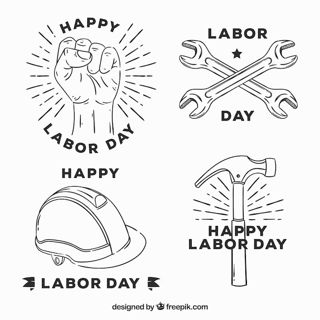 Labor day badges collection with tools