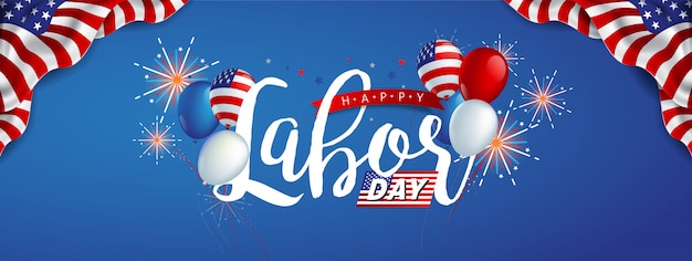 Premium Vector | Labor day banner template decor with american flag ...