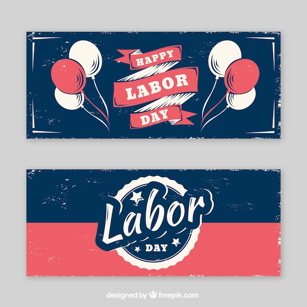 Labor day banners collection in vintage
style