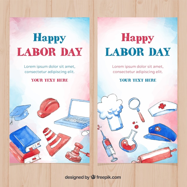 Labor day banners in watercolor style