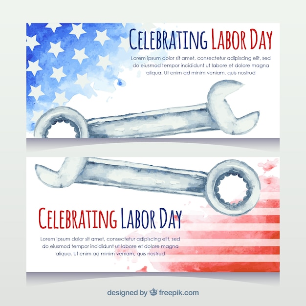 Labor day banners in watercolor style