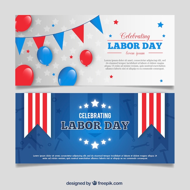 Labor day banners with american flag