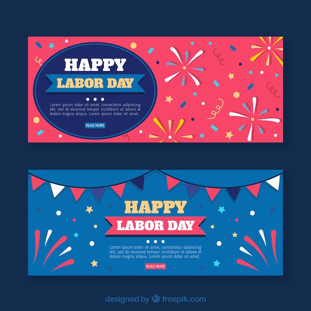 Labor day banners with fireworks