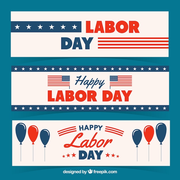 Labor day banners with flag and balloons