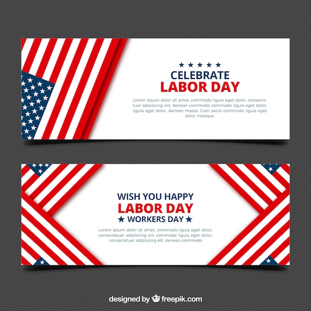 Labor day banners with flag in flat
style