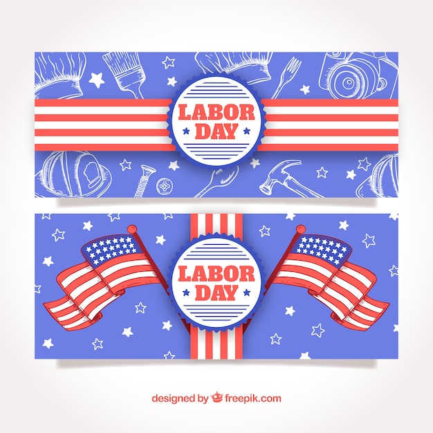Labor day banners with flags