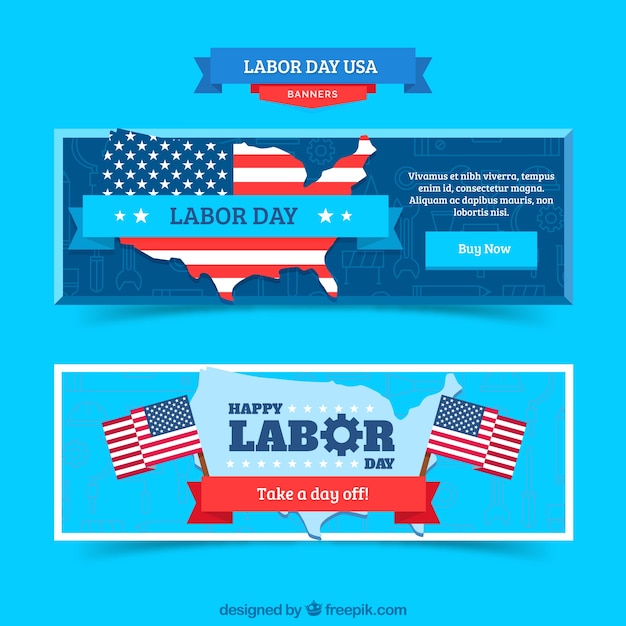 Labor day banners with flat design Free Vector