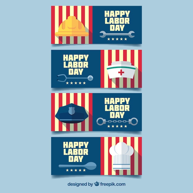 Labor day banners with flat edsign