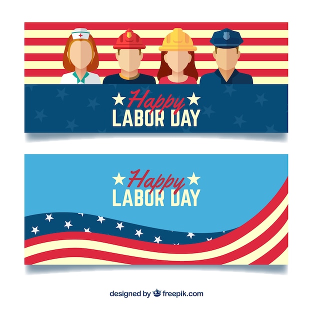 Labor day banners with flat edsign