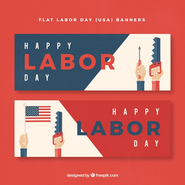 Labor day banners with flat tools