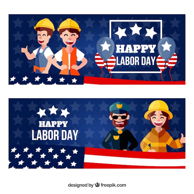 Labor day banners with happy workers