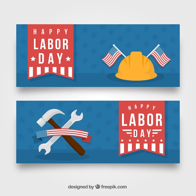 Labor day banners with helmet and tools