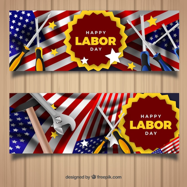Labor day banners with realistic tools