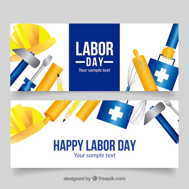 Labor day banners with tools