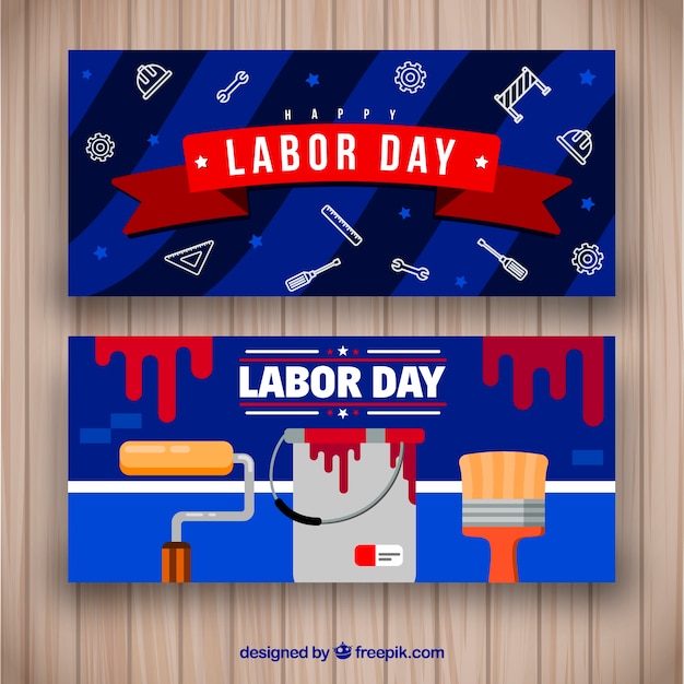 Labor day banners with tools