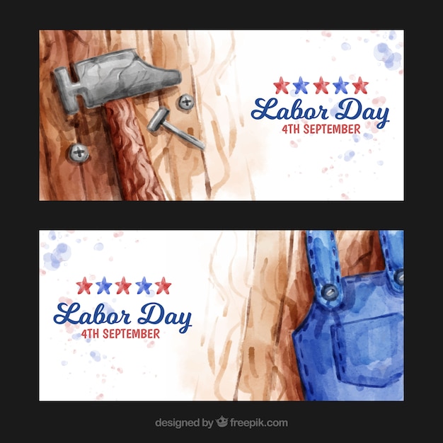 Labor day banners with watercolor\
elements