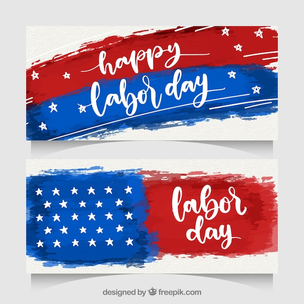 Labor day banners with watercolor flag