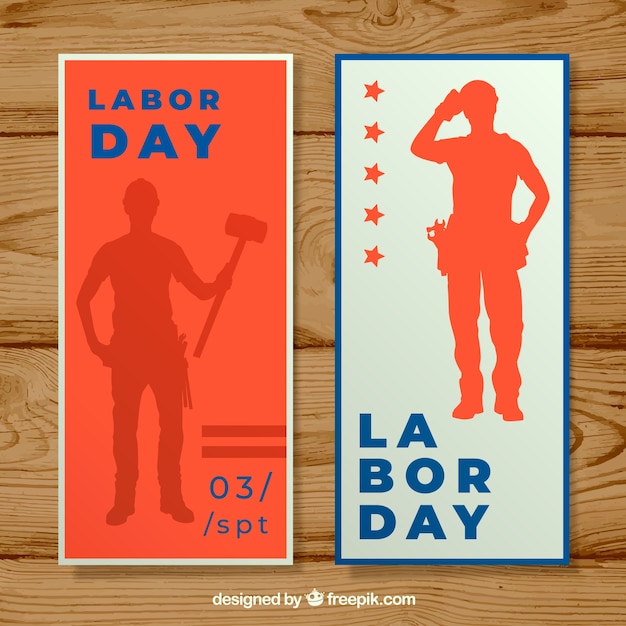 Labor day banners with worker silhouette