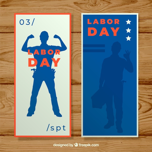 Labor day banners with worker silhouette