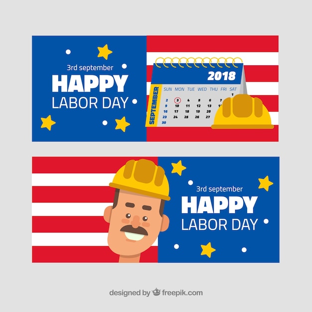 Labor day banners with worker