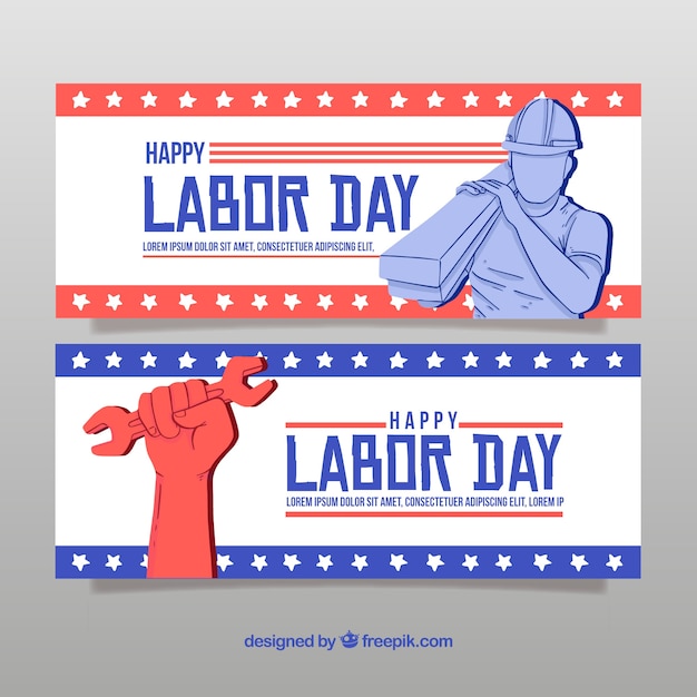 Labor day banners with worker