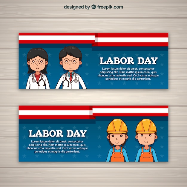 Labor day banners with workers