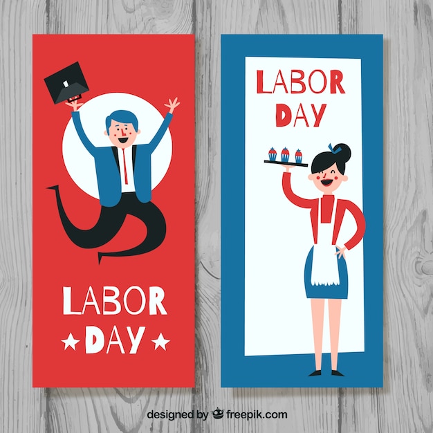 Labor day banners with workers