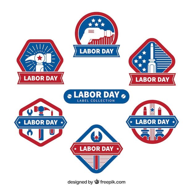Labor day label collection with flat
design