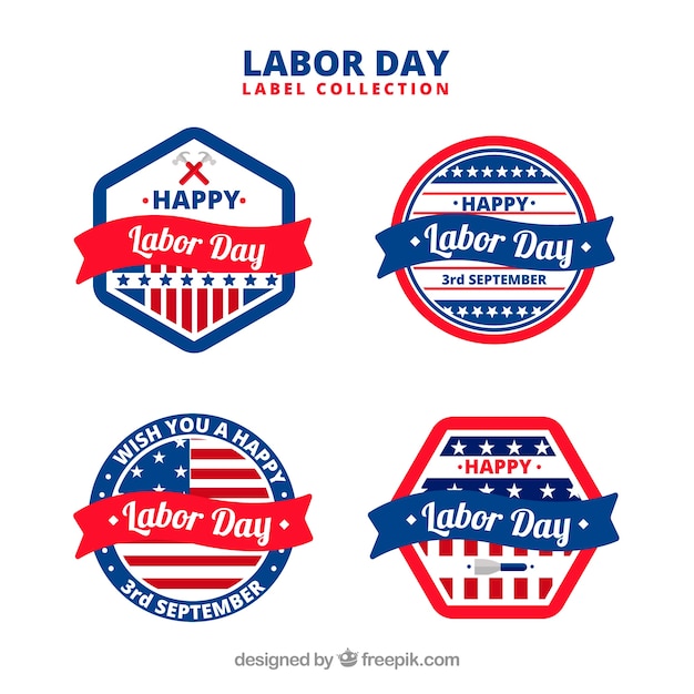 Labor day label collection with flat
design