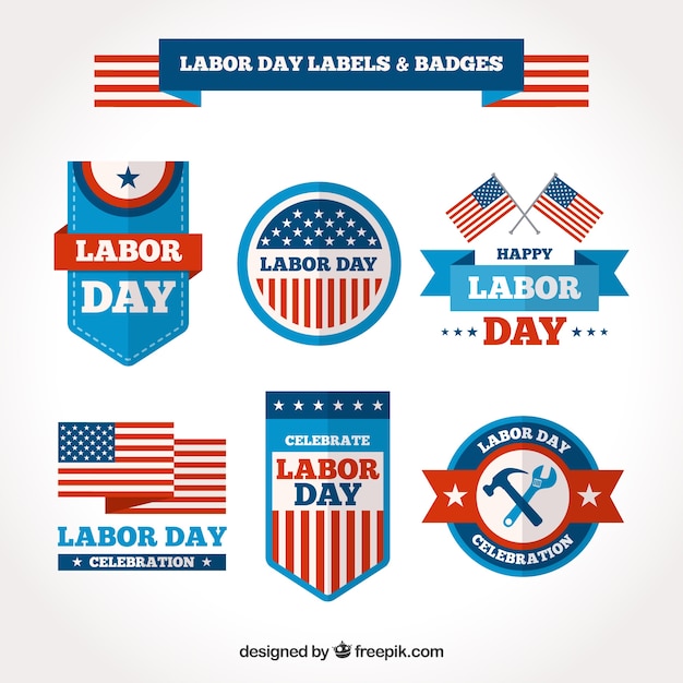 Labor day labels and badges collection in flat\
style