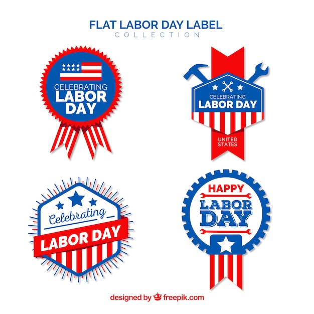 Labor day labels collection in flat
style