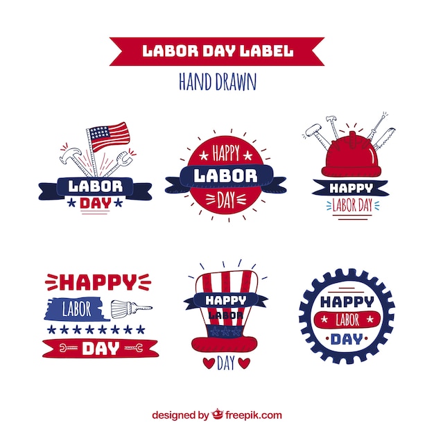 Labor day labels collection in hand drawn
style