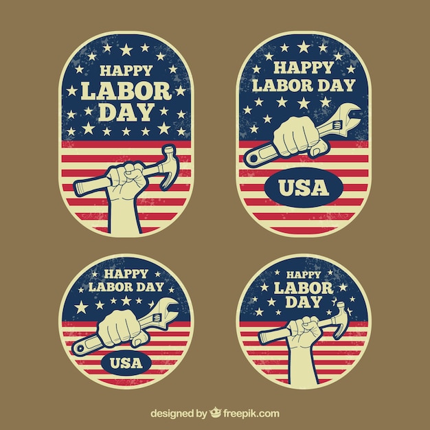 Labor day labels collection in vintage
style