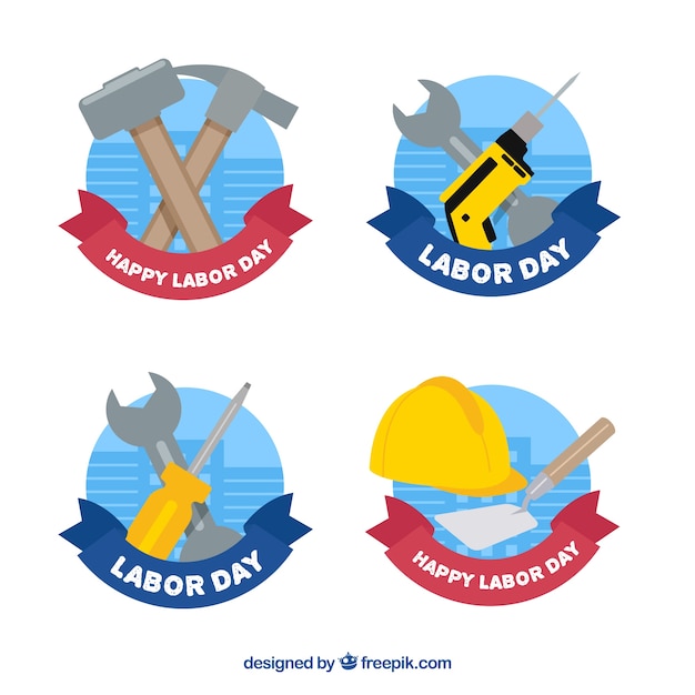 Labor day labels collection with tools