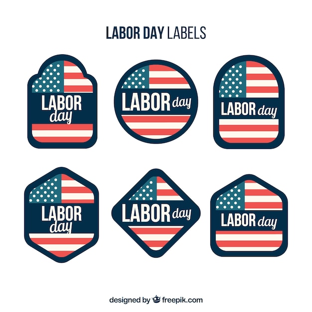 Labor day labels with flag design
