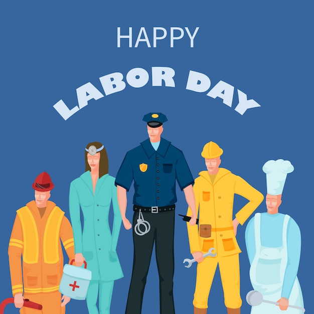 Premium Vector | Labor day poster with people of different occupations ...