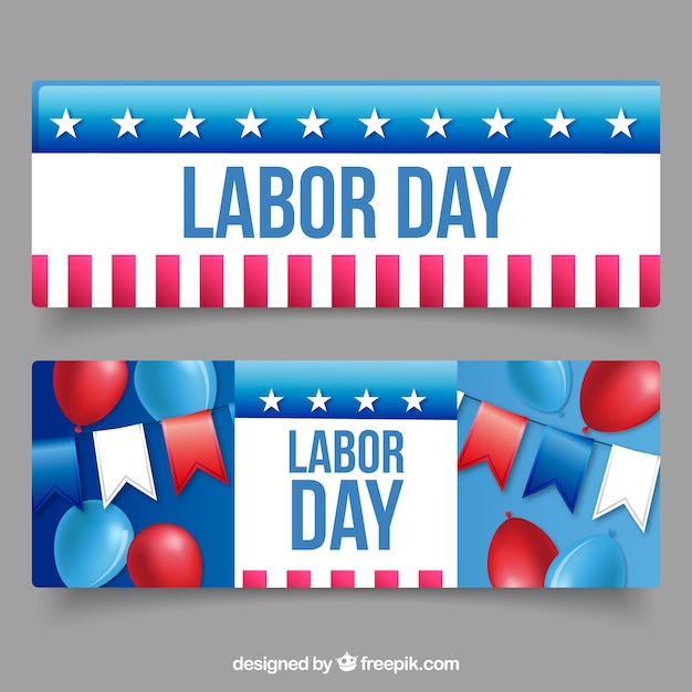 Labor day\'s banners with american colors and\
balloons