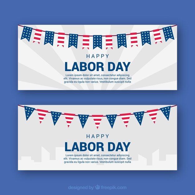 Labor day's banners with flags