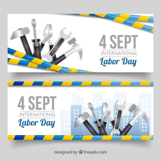 Labor day\'s banners with tools and date