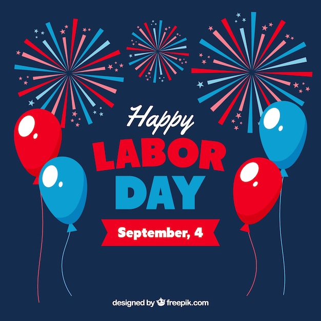 Labor day\'s party with balloons and\
fireworks