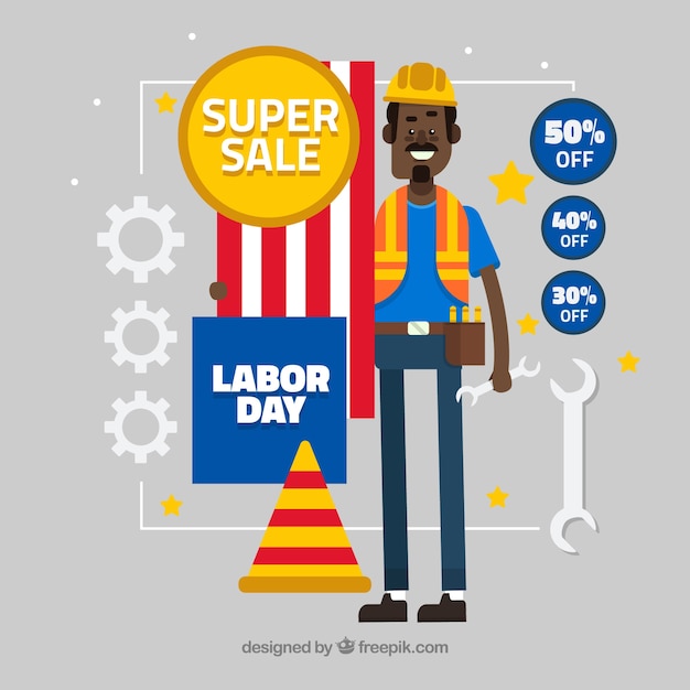 Labor day sale background with worker