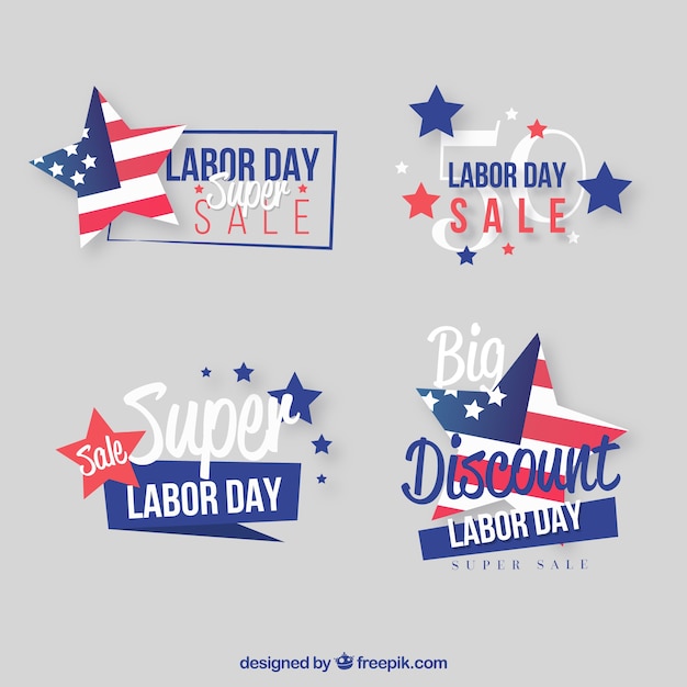 Labor day sale badges with american flag