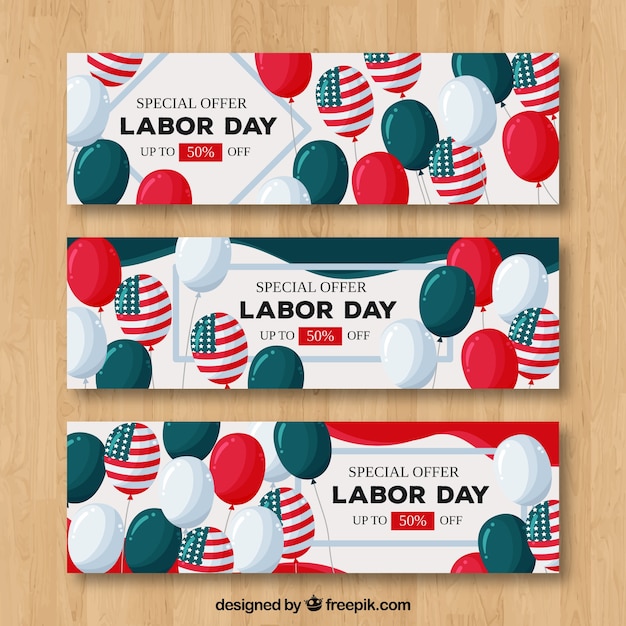 Labor day sale banners collection with\
balloons