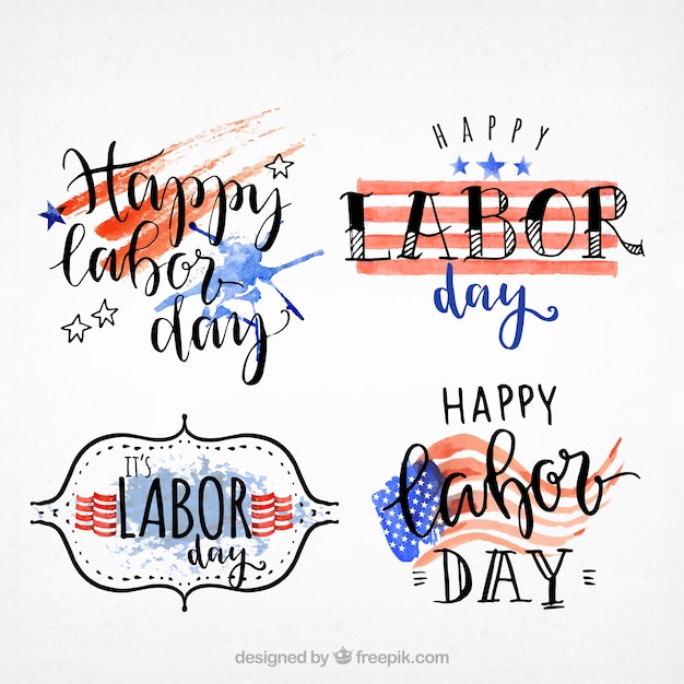 Labor day watercolor stickers set