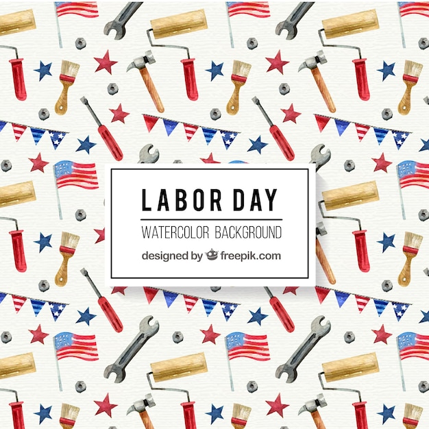 Labor day watercolor tools background in usa