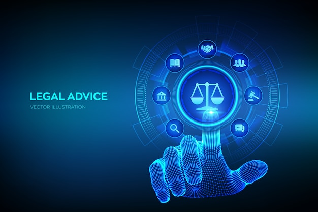 Premium Vector Labor Law Lawyer Attorney At Law Legal Advice Concept On Virtual Screen Internet Law And Cyberlaw As Digital Legal Services Or Online Lawyer Advice Hand Touching Digital Interface