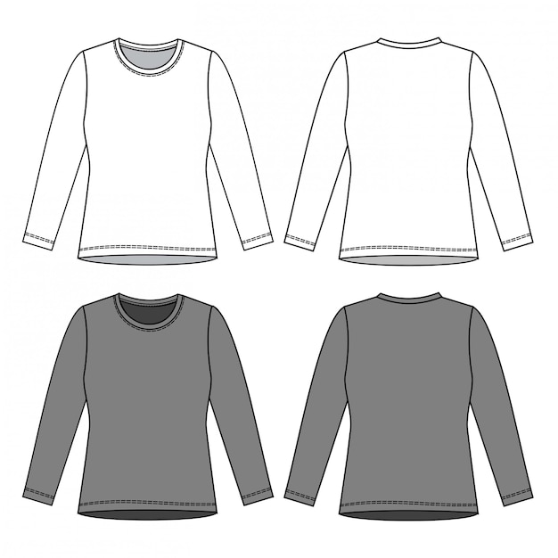 Premium Vector | Ladies t shirt fashion flat sketch template