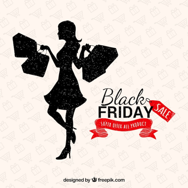 Free Vector Lady Shopping On A Black Friday Background