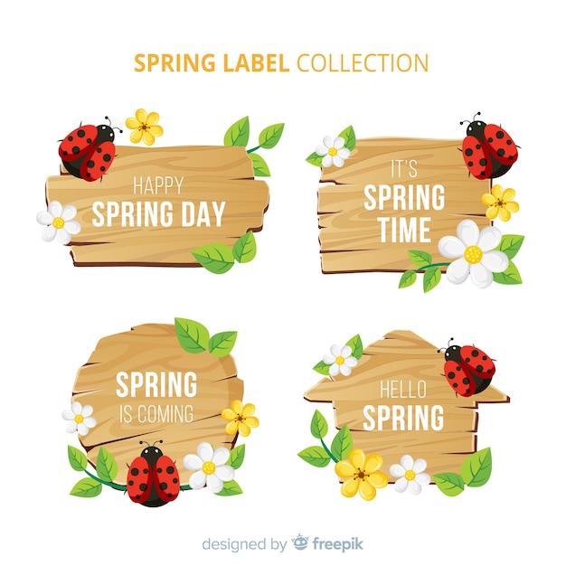 Ladybug spring label set Free Vector
