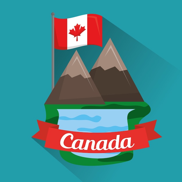 Premium Vector | Lake in the mountains canadian flag